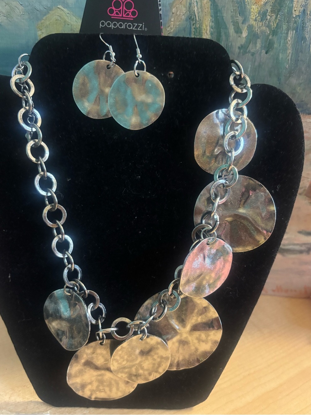 paparazzi Iridescent Silver-Tone Disc Necklace and Earrings